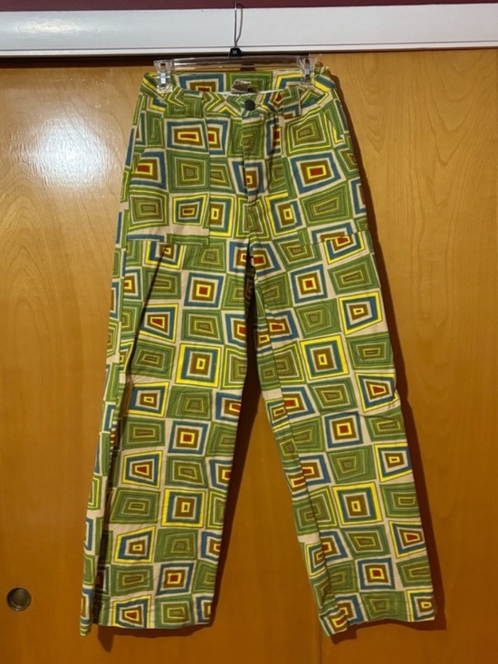 Lucy & Yak Pants - Lucy & Yak Geometric Green Square Print Pants